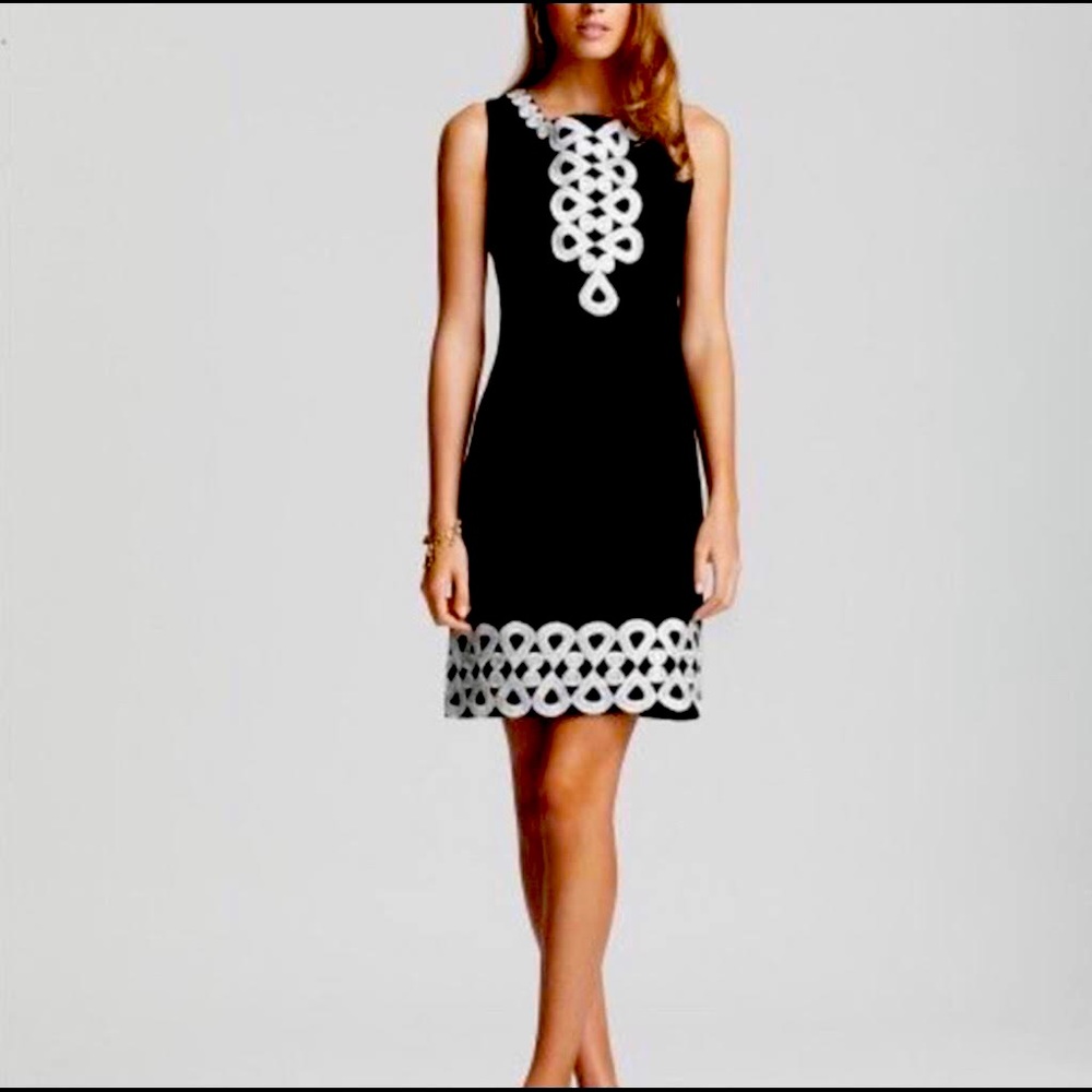 Lilly Pulitzer adeleson shift embroidered cocktail dress black silver size 2